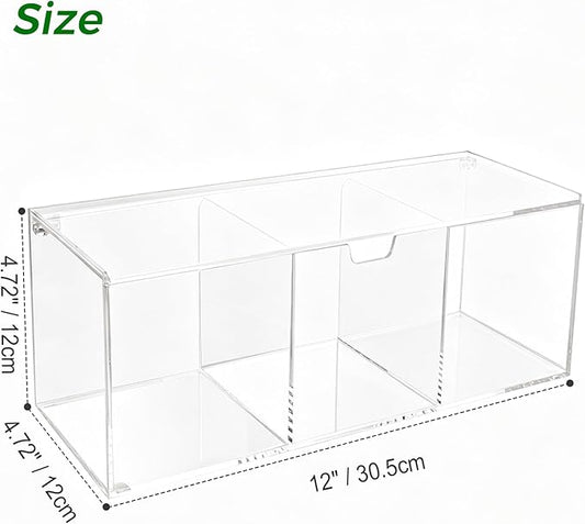 Lovemolly Acrylic Coffee Pod Organizer with Lid - 24 Pod Capacity, 3-Compartment Clear Coffee Bar Storage for Single Serve Capsules, Creamer Singles & Sugar Packets