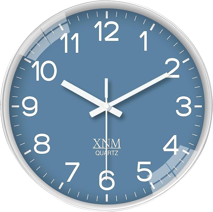 XNM Modern Blue Wall Clocks Battery Operated 10 Inch Classic Analog Clock for Home Office Bedroom Decor Minimalist Wall Clock Silent Non Ticking
