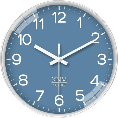 XNM Modern Blue Wall Clocks Battery Operated 10 Inch Classic Analog Clock for Home Office Bedroom Decor Minimalist Wall Clock Silent Non Ticking