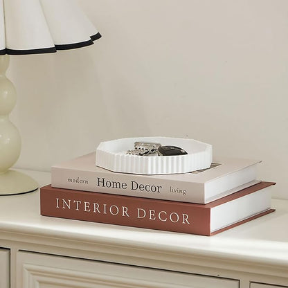 Decorative Plaster Tray & Book Decor Set - Scalloped Tray & Decorative Books Box Enhance Coffee Table or Bookshelf Decor - Modern Home Decoration for Living or Dining Room & as Housewarming Gift