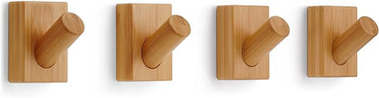 LARHN Wooden Wall Hooks (4-Pack), Wall Mounted Coat Hooks for Wall, Wood Hooks for Hanging - Modern Scandinavian Home Decor - Series 6