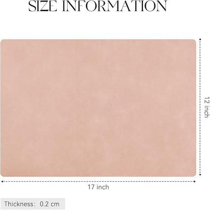 MOSAYT Vinyl Placemats Set of 6-12 X 17 Inch - Faux Leather 100% Waterproof Oil-Proof Wipeable PU Place Mats, Heat Resistant Reversible Table Mats for Kitchen, Dining, Outdoor (Pink)