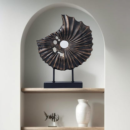 LuckySunDecorQZ Unique Round Coin Sculpture Decorative Objects for Shelf Home Decor Accents, Modern Abstract Tabletop Decor Items for Living Room Fireplace Mantel, Above Cabinet (Black L)