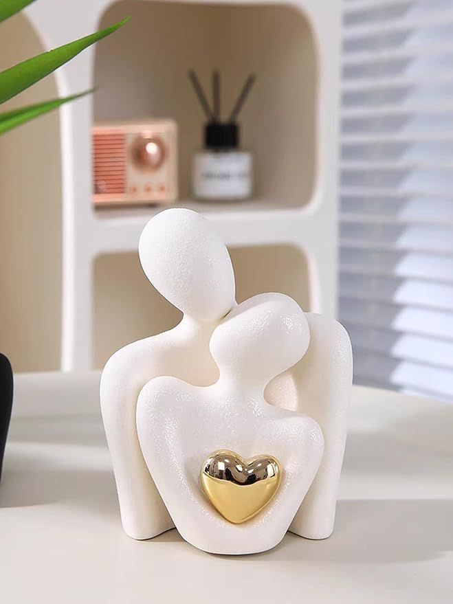 GJFASGF Mini Hugging Couple Statue Ceramic Lover Figurine Home Decor is a Romantic Gift for Her on Wedding Anniversary and Valentines, TV Stand Decoration Knick Knacks for Shelves (White)