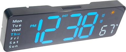 OceeK Large Digital Wall Clock, Digital Clock Large Display with Remote Control,Modern Electric Wall Clock 11",Black Frame Blue Big Digits