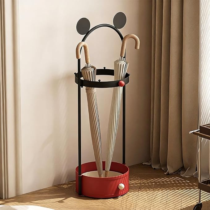 Umbrella Holder for Entryway, Cute Freestanding Metal Umbrella Stand with Removable Drip Tray & Hooks, Modern Decorative Umbrella Storage Rack Organizer for Home, Indoor, Living Room, Office, Hotel