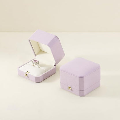 Purple Octagonal Jewelry Ring Box Gift Microfiber Engagement Proposal Ring Box