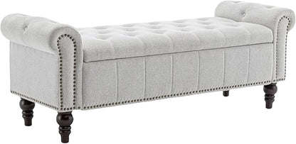 HOMEFLEX 58” Long Storage Bench, Upholstered Ottoman with Tufted Trim, Large End-of-Bed Bench for Bedrooms, Living Rooms, and Entryways (Silver)