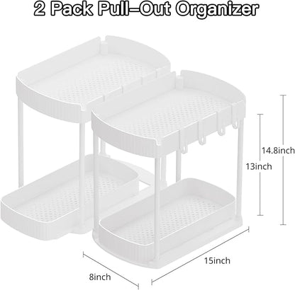 Ukeetap 2 Pack Multi-Purpose Pull-Out Storage Organizers, Under Sink Organizers and Storage for Bathroom & Kitchen, Under Cabinet Organizers and storage, 14.8 Inch, White