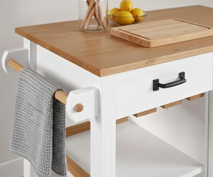From the Tree Furniture Modern Kitchen Island Cabinet with Convenient Storage Drawers - Solid Pine Wood Coffee Bar Cart, 31" Storage & Organization Solution - Practical Kitchen Cabinet