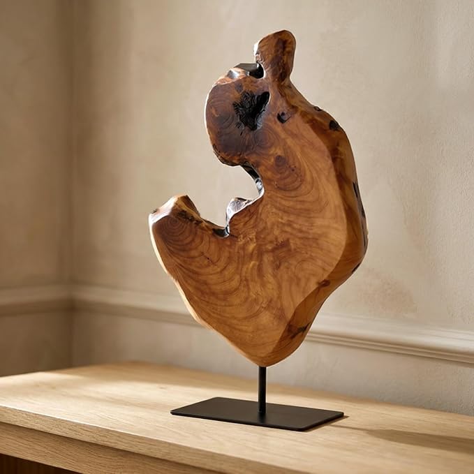 WELLAND Irregular Cedar Wood Sculpture 8.75" W x 1.75" D x 17.75" H Natural Edge Tabletop Statues, Handmade Ornaments, Décor for Living Room, Home Office, Bedroom,