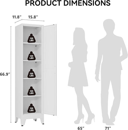 COFaR 67" Tall Pantry Cabinet, White Storage Cabinet with Magnetic Door & 4 Adjustable Shelves, Slim Freestanding Cupboard for Kitchen, Bathroom, Living Room