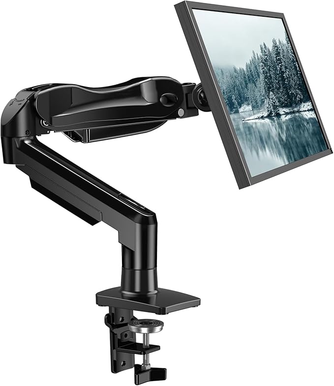 HUANUO FlowLift™ Single Monitor Mount, 13 to 32 Inch Monitor Arm, Adjustable Monitor Stand, Vesa Mount with Clamp and Grommet Base - Fits 4.4 to 19.8lbs LCD Computer Monitors