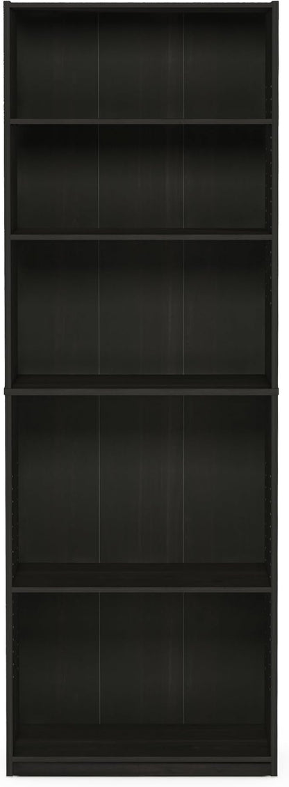 Furinno JAYA Book Shelf, 5-Tier Bookshelf, Bookcase with Adjustable Shelves, 9.5" x 24.5" x 71.2", for Organization and Storage, for Living Room, Bedroom, Home Office, Espresso