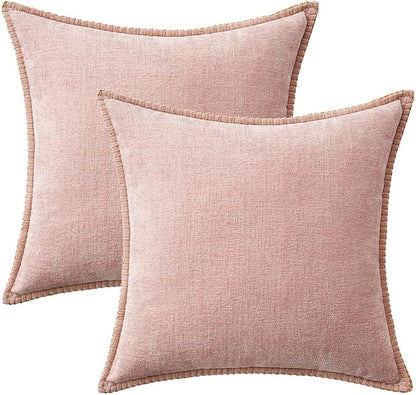 MIULEE Pack of 2 Couch Throw Pillow Covers 20x20 Inch Pink Farmhouse Decorative Pillow Covers with Stitched Edge Soft Chenille Solid Dyed Pillow Covers for Sofa Bed Living Room