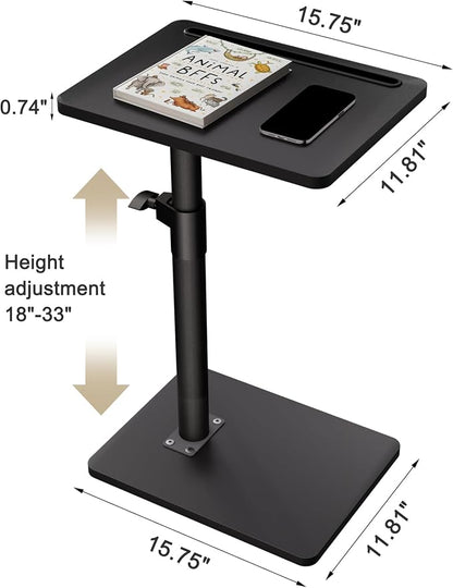 YUHFERA Sofa Armrest Tray Table for Couch - 360° Swivel Height Adjustable End for Small Spaces, Snack Side Table for Bed or Chair with Phone & Tablet Slot (Black,Standard)
