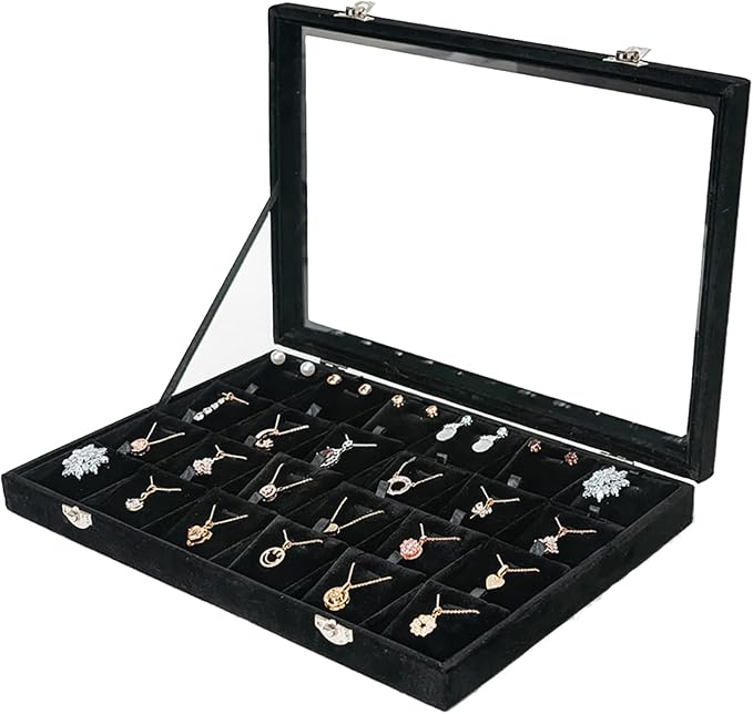 Jewelry Box Necklace Organizer Tray, Black Necklace Display Case Storage Jewelry Necklaces Display Stand 24 Slot Pendant Holder for Women