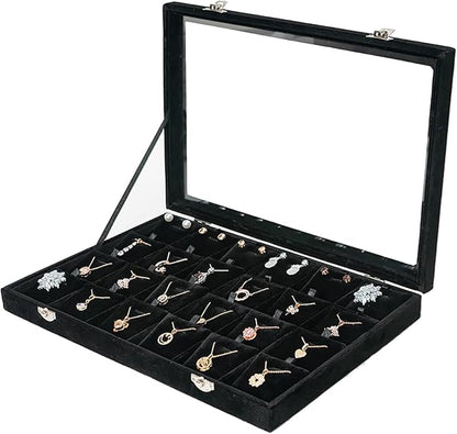 Jewelry Box Necklace Organizer Tray, Black Necklace Display Case Storage Jewelry Necklaces Display Stand 24 Slot Pendant Holder for Women