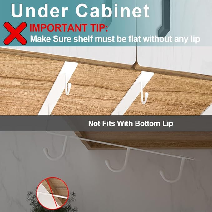 ECROCY Coffee Mug Holder Under Cabinet Only Fits Shelves up to 3/4" Thick, Clip-On Coffee Mug Organizer Pack of 3, No Drilling Free Damage