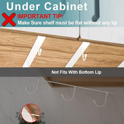 ECROCY Coffee Mug Holder Under Cabinet Only Fits Shelves up to 3/4" Thick, Clip-On Coffee Mug Organizer Pack of 3, No Drilling Free Damage