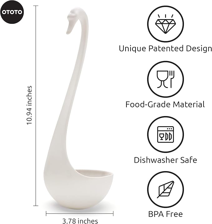 OTOTO Swanky Swan Soup Ladle- Silicone Soup Spoon, BPA-Free, Heat Resistant Soup Ladles For Serving & Cooking - Cute Kitchen Accessories, Unique Kitchen Gifts, Fun Cooking Gadgets (White)