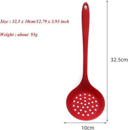 Silicone Skimmer Spoon Set 2, Non-Stick Cooking Slotted Colander Spoon Skimmer Strainer, Kitchen Sink Ladle Strainer Silicone Filter Spoon with Long Handle,Red and Black 32.5X10CM