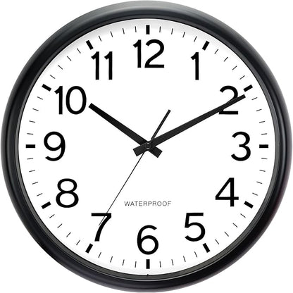 Caysie 16 Inch Sealed Large Outdoor Clock Waterproof, Silent Battery Operated Weatherproof Wall Clocks for Pool Patio Outside Home (Black)