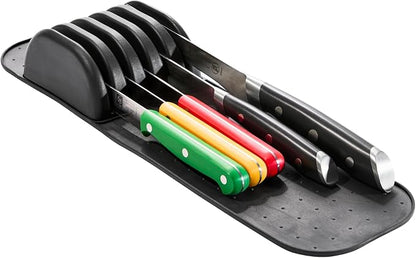 madesmart Knife Mat, Compact Soft-Grip Slot Organizer for 5 Knives, Non-Slip Drawer Insert Protects Blades and Maximizes Space, Carbon