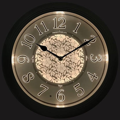 Presentime & Co. 12.6" Illuminated Farmhouse Wall Clock, Silent Battery Operated Night Light Wall Clock with Smart LED Sensor for Living Room, Bathroom, Kitchen, Home Office, Sage Green