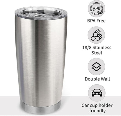 20oz Stainless Steel Tumbler with Lid, Travel Mug - Double Wall Vacuum Powder Coated Cup - Stainless steel, 1 Pack