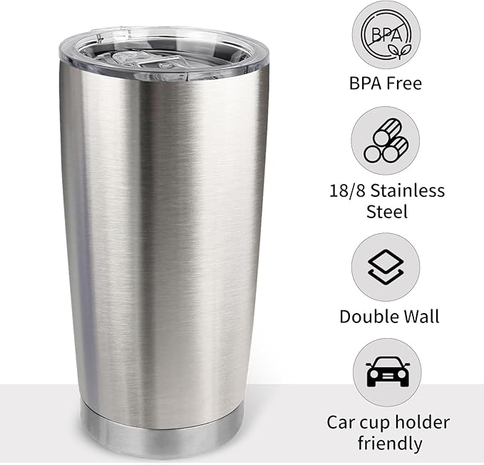 20oz Stainless Steel Tumbler Bulk with Lid, Travel Mug - Double Wall Vacuum Powder Coated Cup - Stainless steel, 12 Pack