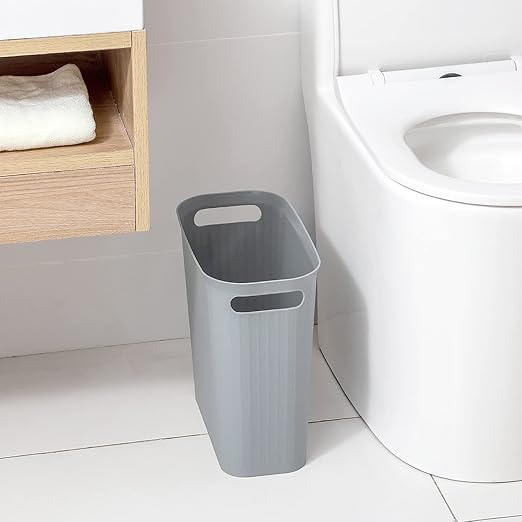 rejomiik Small Trash Can, 3.5 Gallon Garbage Can, Slim Waste Basket, Plastic Trash Bin Container with Handles for Bathroom, Bedroom, Home, Office, Dorm Room, Kitchen, Rectangular, Gray, 1 - Pack