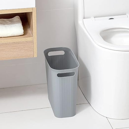 rejomiik Small Trash Can, 3.5 Gallon Garbage Can, Slim Waste Basket, Plastic Trash Bin Container with Handles for Bathroom, Bedroom, Home, Office, Dorm Room, Kitchen, Rectangular, Gray, 1 - Pack