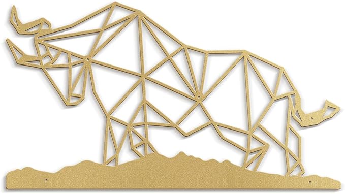 SIGNLEADER Metal Wall Art Decor Rhino Warrior Fighting Modern Abstract Wall Sculpture Hangings Home Decoration for Living Room, Bedroom, Bathroom, Kitchen, Outdoor - 36" Gold