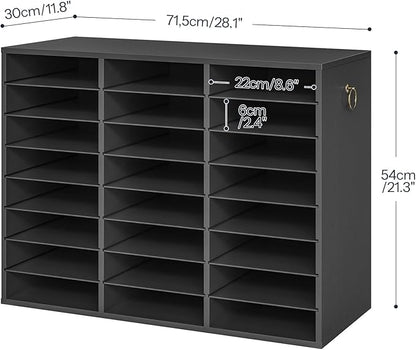 HOOBRO Literature Organizer, 24 Compartments Wooden Mail Organizer, Countertop Literature Sorter with Adjustable Shelves for Home, Office, School, Student Mailbox for Classroom, Black BK38WF01