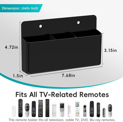 DRQ 3 Slot Adhesive Remote Control Holder, Wall Mount TV Controller Holder, TV Remote Organizer, Wall Pen Holder Desk Accessories Storage for Home Office School, Black