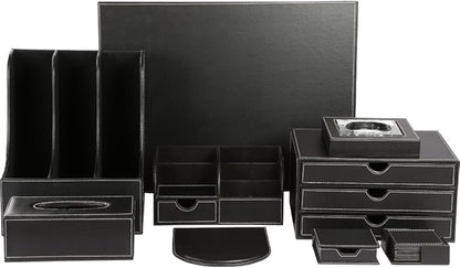 KINGFOM Desk Organizer Set 9 PCS Office Supplies Set File Holder Cabinet, Desk Organizer Drawer,Tissue Box Cover,Organizer Box,Mouse Pad,Desk Pad, Notepaper Holder, Crystal Holder and Coasters Set