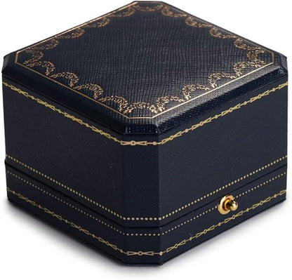 Oirlv Royal Blue Double Ring Box (Jewelry Storage, 2.95x2.95x1.96 inches, Leather, Square, 1 Compartment, 1 Drawer, 0.2 pounds) for Wedding, Anniversary, Engagement, Valentine's Day