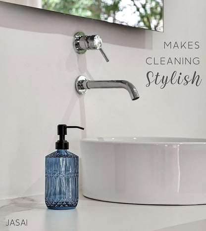JASAI 18Oz Blue Soap Dispenser with Black Rust Proof Pump, Refillable Bathroom soap Dispenser with Thick Glass, Kitchen Soap Dispenser for Hand soap & Dish Soap.(Blue)