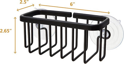 SunnyPoint NeverRust Kitchen & Bathroom Sink Caddy for Sponges, Scrubbers, Soap, 6" x 2.5" x 2.65", with Adhesive Mount - Additional Suction Cup Included –Aluminum (Black)