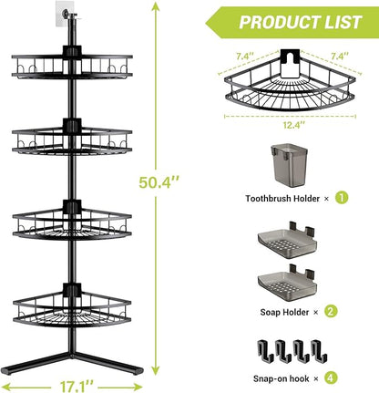 Aitatty Corner Shower Caddy Standing: 4-tier Rustproof Shower Organizer Shelf - Floor Shower Corner Shelf for Bathroom, Renters, Apartment & Dorm