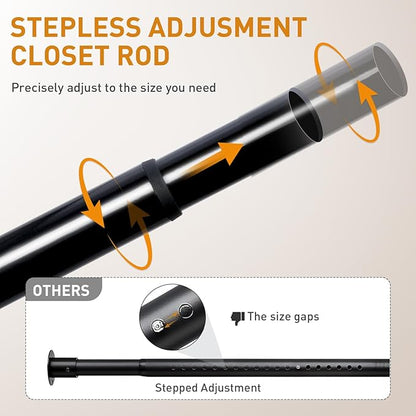 Black Adjustable Closet Rod 18-92 Inches, Heavy Duty Metal Clothes Hanging Rod, Rust-Proof Non-Slip Wardrobe Bar for Closet, Laundry Room, RV