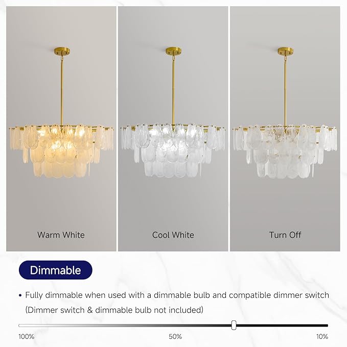 Modern Gold Chandeliers for Living Room: 31.5" Round Luxury Cloud Glass Pendant Lights - 3 Tier Crystal Hanging Light Fixture - Large Chandelier for High Ceilings Dining Room Bedroom Kitchen Staircase