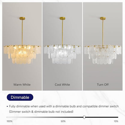 Modern Gold Chandeliers for Living Room: 31.5" Round Luxury Cloud Glass Pendant Lights - 3 Tier Crystal Hanging Light Fixture - Large Chandelier for High Ceilings Dining Room Bedroom Kitchen Staircase