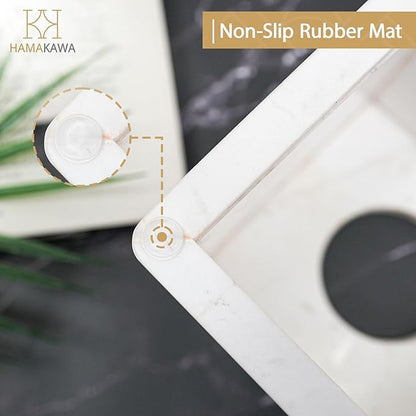HAMAKAWA Natural Marble Tissue Box Cover, Volakas White Tissue Organizer 6 x 6 x 5.7 inch, Heavy Stone Decorative Box, Square Tissue Box Holder for Home Decor, Kitchen, Bathroom, Bedroom