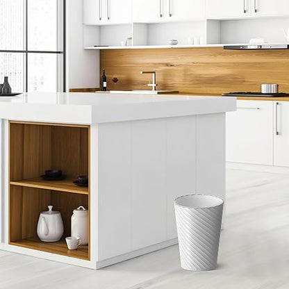 Lysam Bathroom Trash Can, 8 Pack 1.8 Gallons Small Trash Can with Trash Bags, Bathroom Garbage Can, Plastic Trash Bin, Round Waste Basket for Bedroom, Office, Kitchen, Room, Compact Space (White)