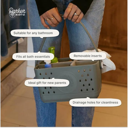 Parker Baby Bath Caddy | BPA Free & Food Grade Shower Caddy Organizer for Toys & Supplies | Quick-Dry, Sturdy & Perfect Size Shower Basket w/Handle in Neutral Colors