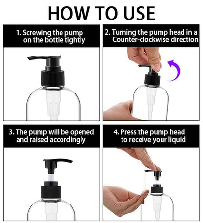 Empty Plastic Pump Bottles Dispenser（16.9 Oz, 2 Pack）, Portable Amber BPA-Free Travel Shampoo Lotion Pump Bottle Durable Refillable Containers for Massage Oil, Liquid Soap