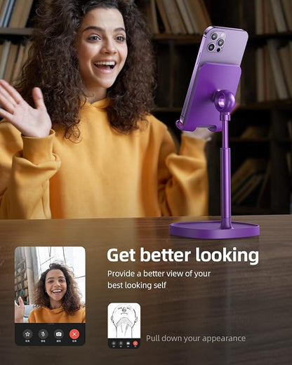 LISEN Cell Phone Stand Adjustable Phone Holer for Desk, Computer Office Desk Accessories for iPhone 16 Holder Women Kitchen Essentials Fits Switch Kindle iPads Tablet 4-10in (Dark Purple)