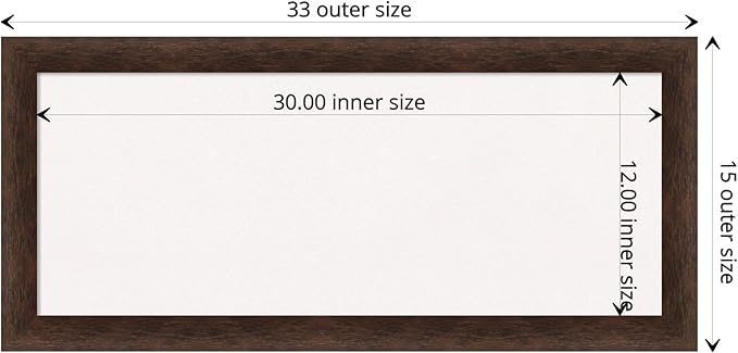 Amanti Art White Cork Board for Wall, 15x33 Vision Board with Brown Wood Frame, Medium Corkboard Office Decor for Home Organization, Casual Corkboard Pinboard to display items for home organization